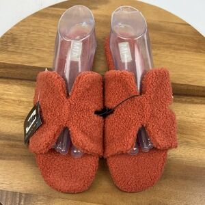 New Womens Mia Cosette Burnt Red Faux‎ Fur Comfy Slide Sandals Size 10 M